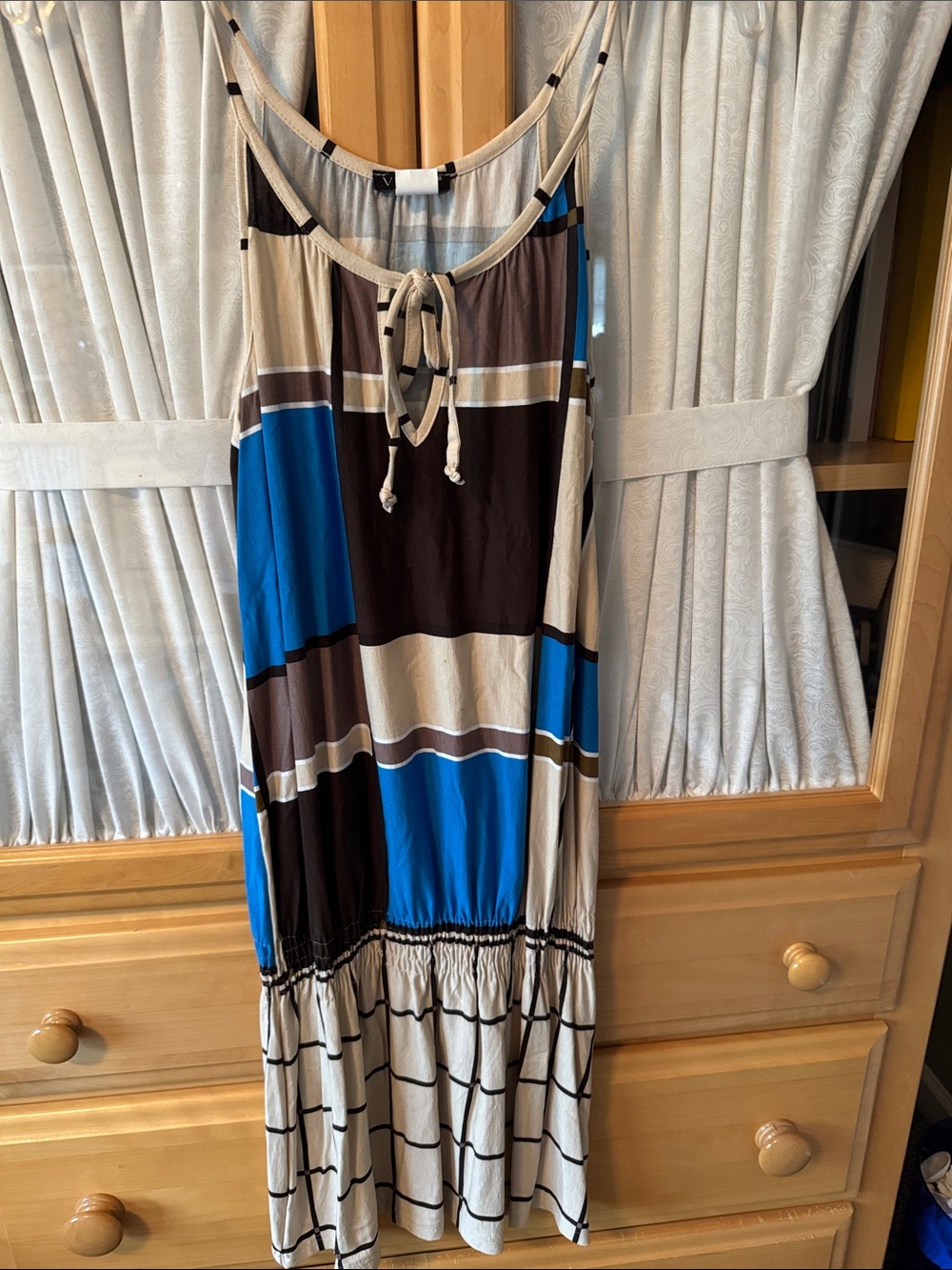 Striped Blue, Brown & Cream Maxi Sundress